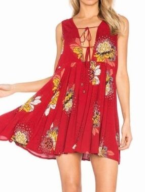 Free People Red Floral Open-Back Dress